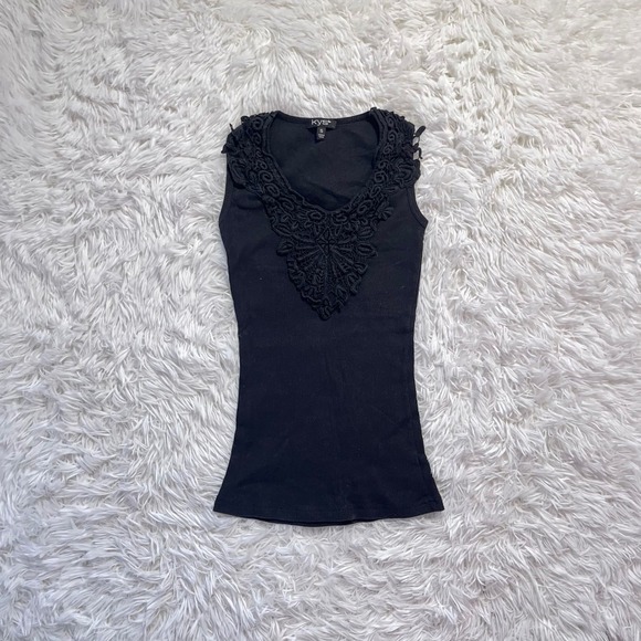 Tops - y2k black floral lace panel tank top small